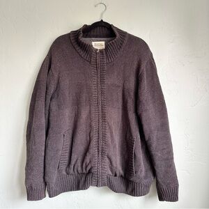 Vintage Boston Traders Gray Sherpa Lined Sweater Jacket XL Preppy Grandpacore‎